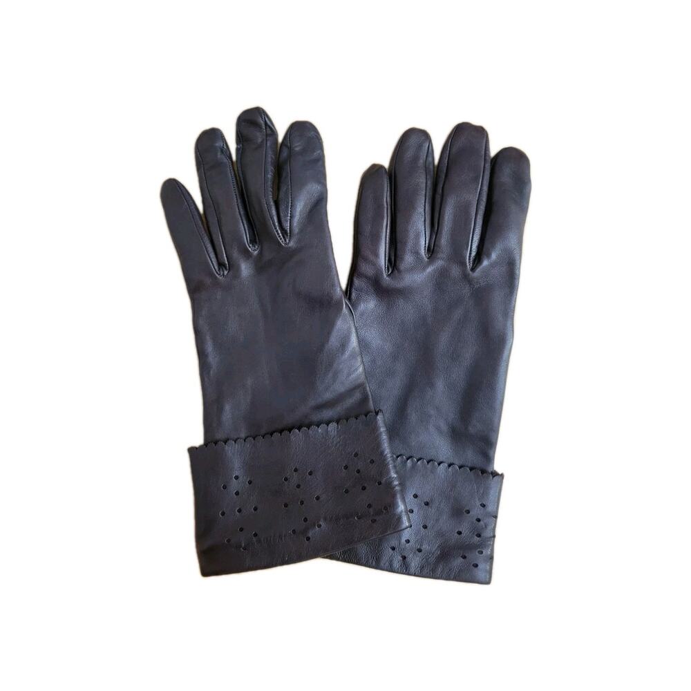 Carolina Amato Women 7.5 Chocolate Brown Genuine Leather Cuffed Gloves